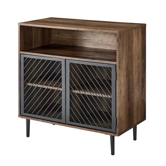 Walker Edison 32" Reclaimed Barnwood Modern Slanted Metal Door Accent Cabinet